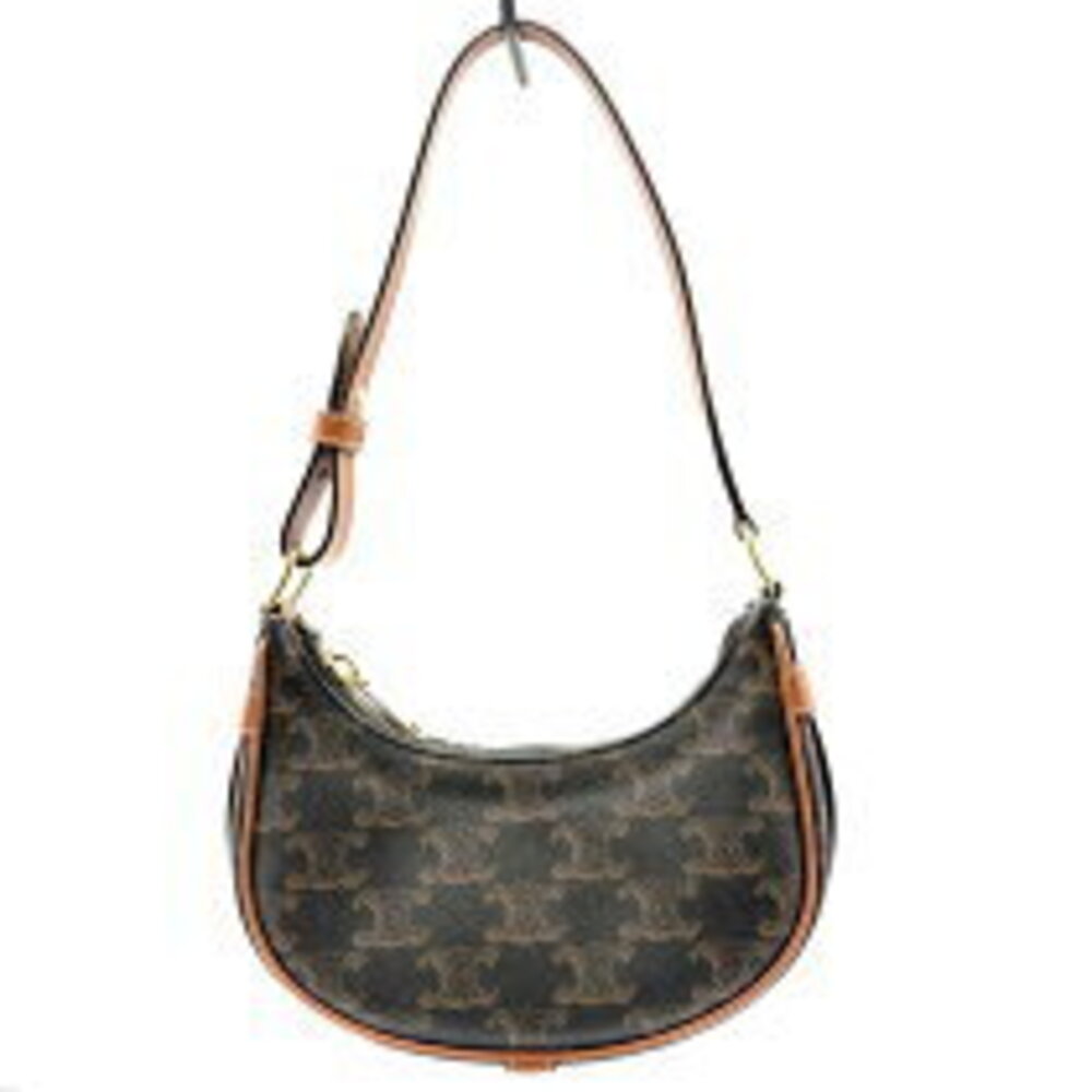 Celine Ava Tan Canvas Calf Leather Shoulder Bag